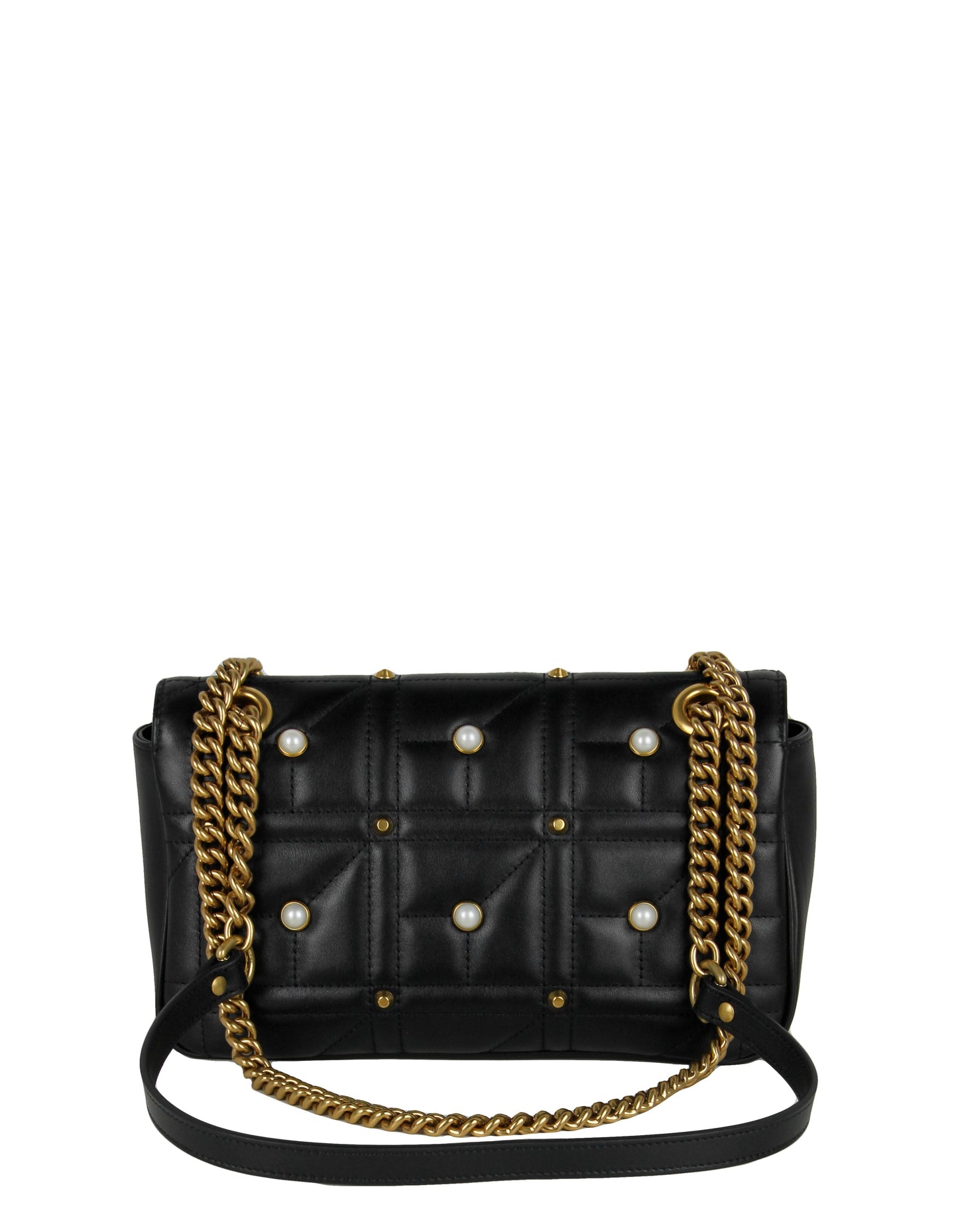 Gucci NWT Black Small GG Marmont MatelassÃ© Pearl Studded Shoulder Bag