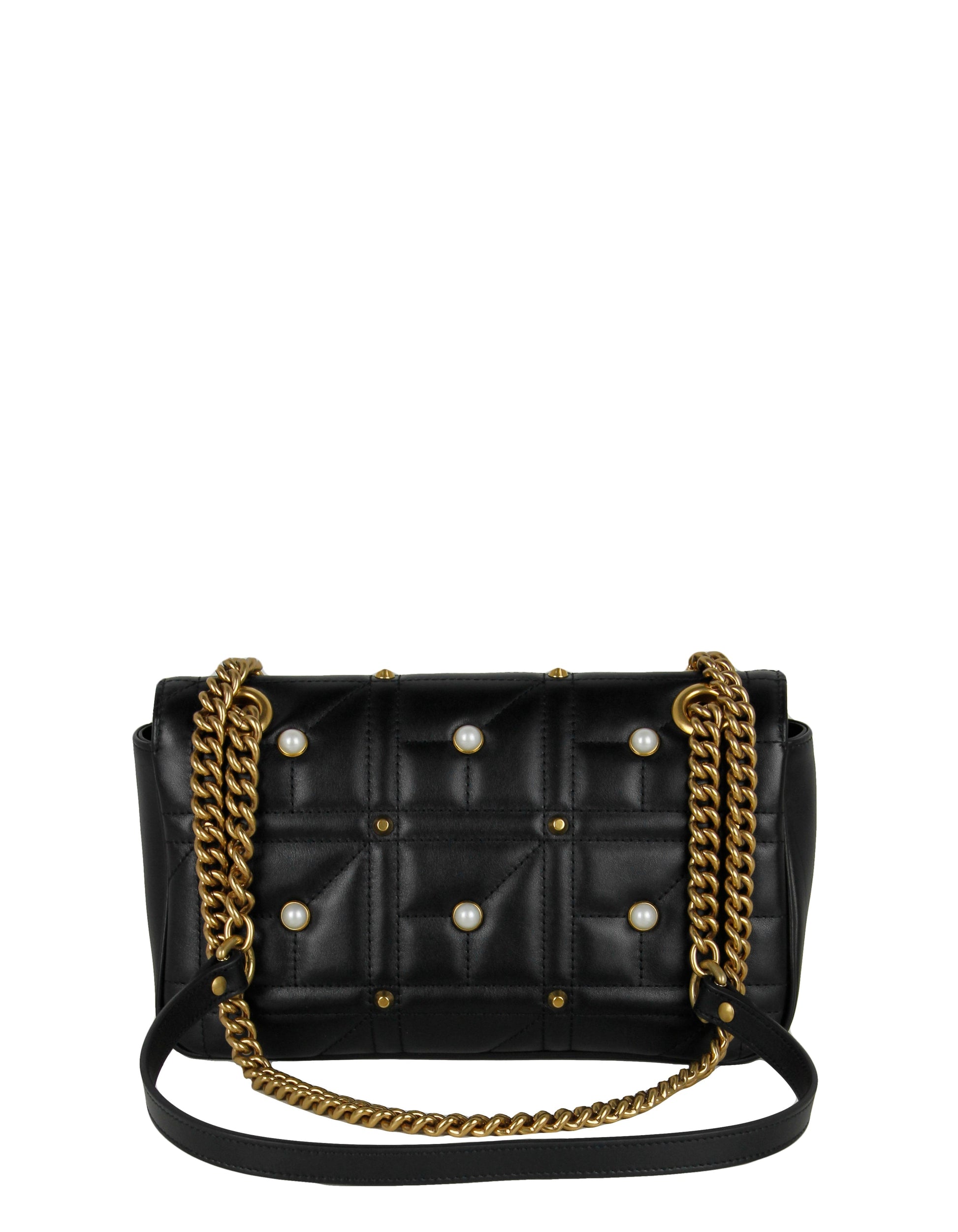 Gucci NWT Black Small GG Marmont MatelassÃ© Pearl Studded Shoulder Bag