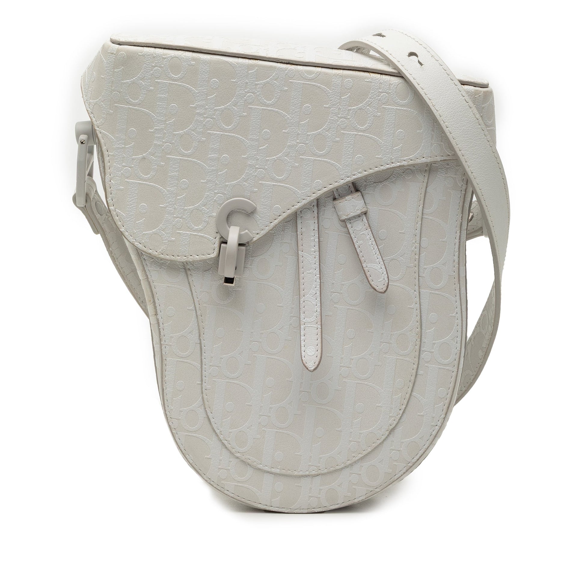 White Dior Oblique Calfskin Saddle Boxy Crossbody
