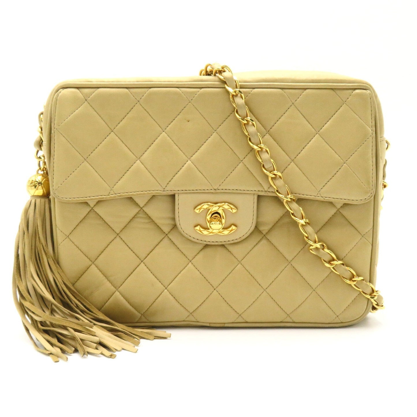 CHANEL Chain Shoulder Bag Fringes Beige Ladies Shoulder Bag