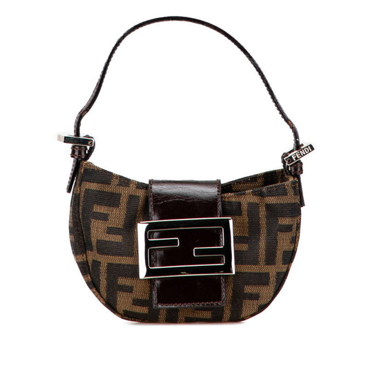 Fendi Zucca Mini Croissant Canvas Leather Handbag