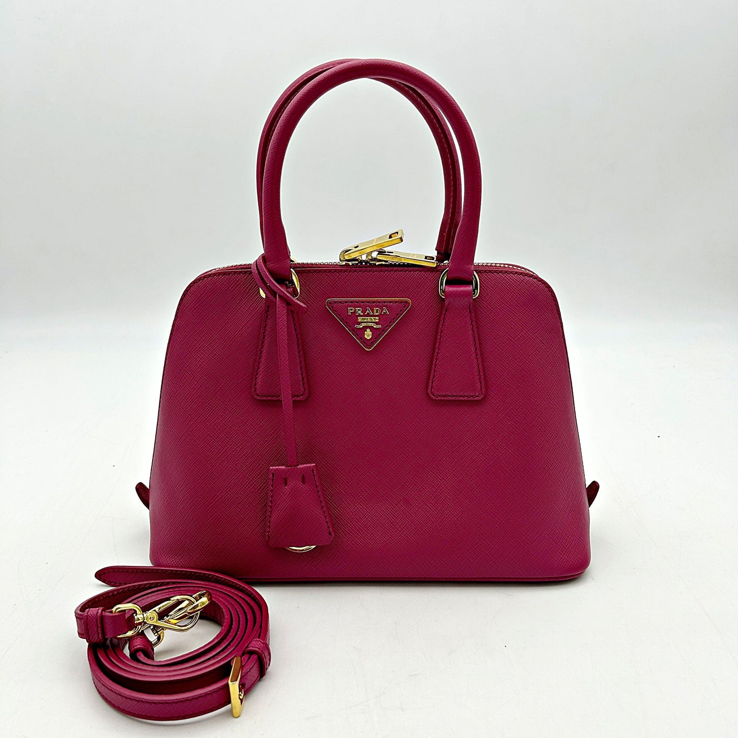 Prada Saffiano Lux Leather Promenade Medium - Red Handle Bags, Handbags LA9997