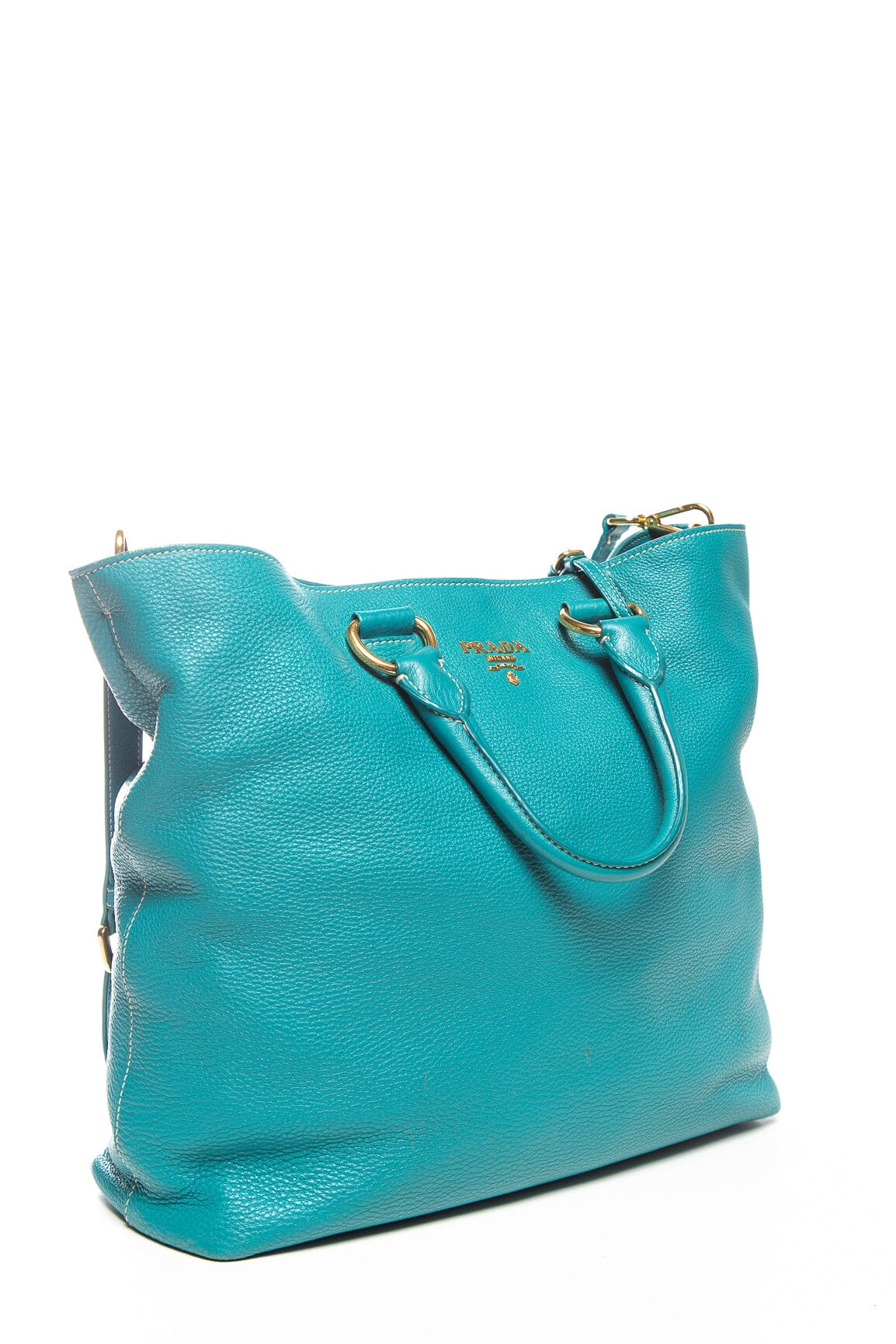 Prada Teal Vitello Daino Leather Tote