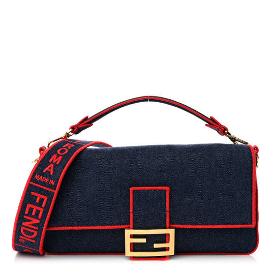 Fendi Denim Large Baguette Blue Rosso