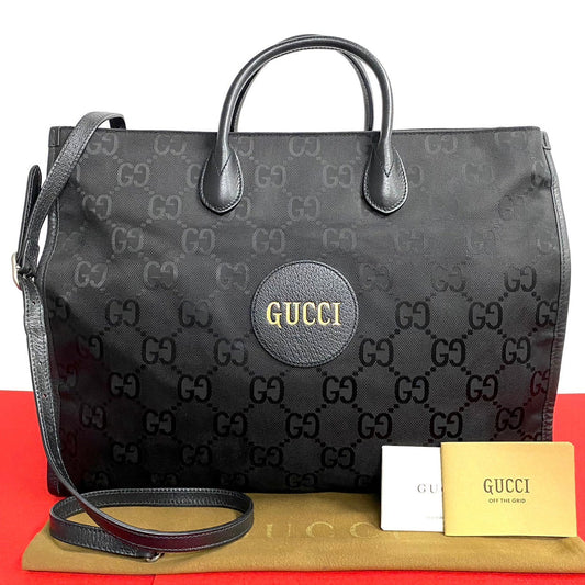 GUCCI Shoulder Bag Leather, Canvas black GG monogram Off the grid Women(Unisex)