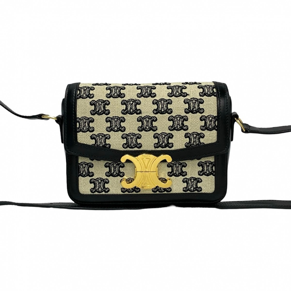 CELINE Shoulder Bag Canvas, Leather black Triomphe logo Metal Teen Triomphe Women
