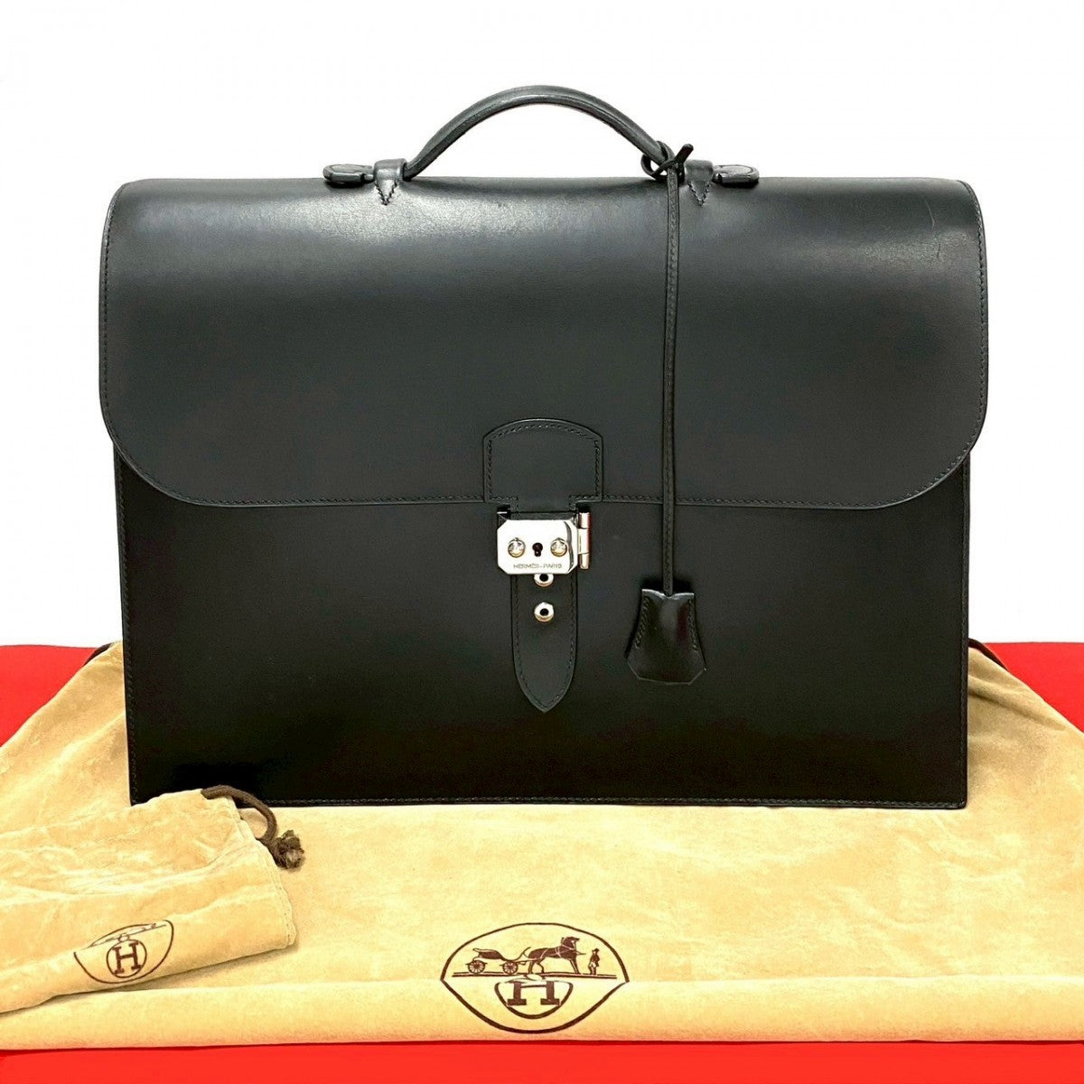 HERMES Business bag Box scarf black Sac Adpesh38 mens