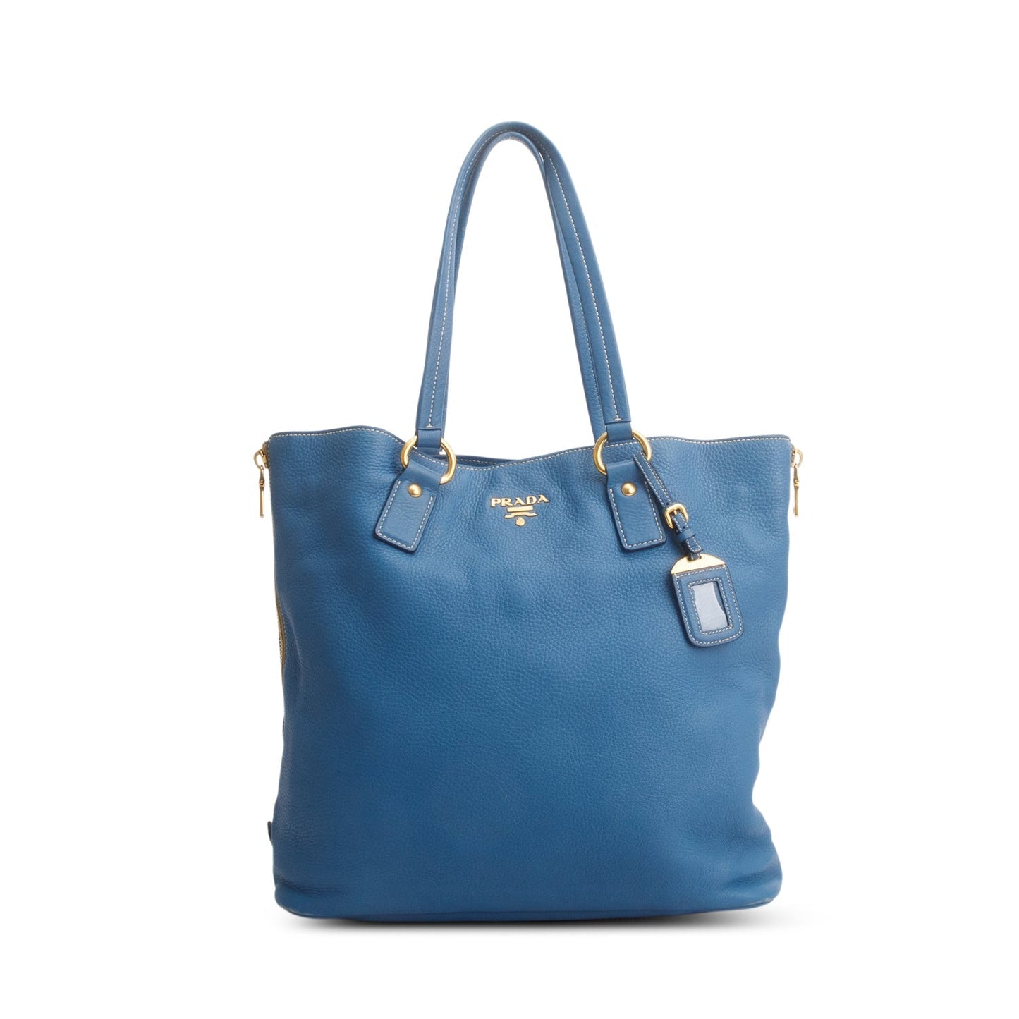 Prada Blue Vitello Daino Size Zip Tote