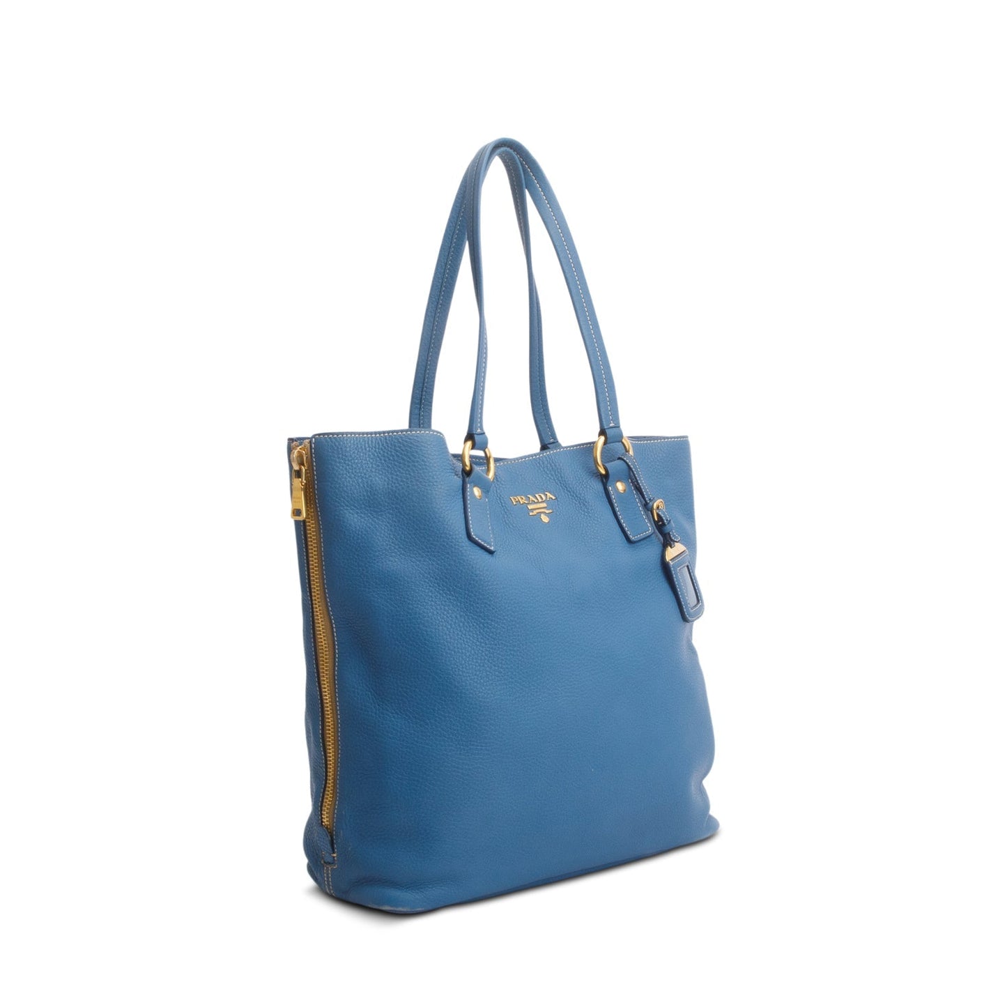 Prada Blue Vitello Daino Size Zip Tote