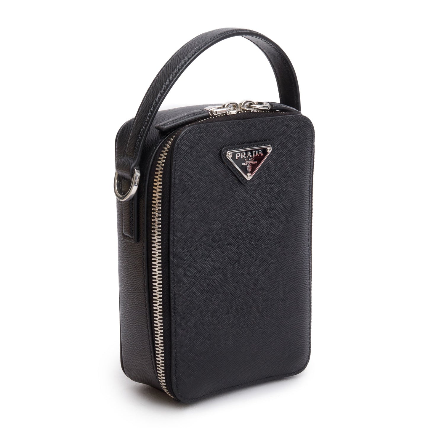 Prada Black Saffiano Leather Travel Brique Crossbody Bag
