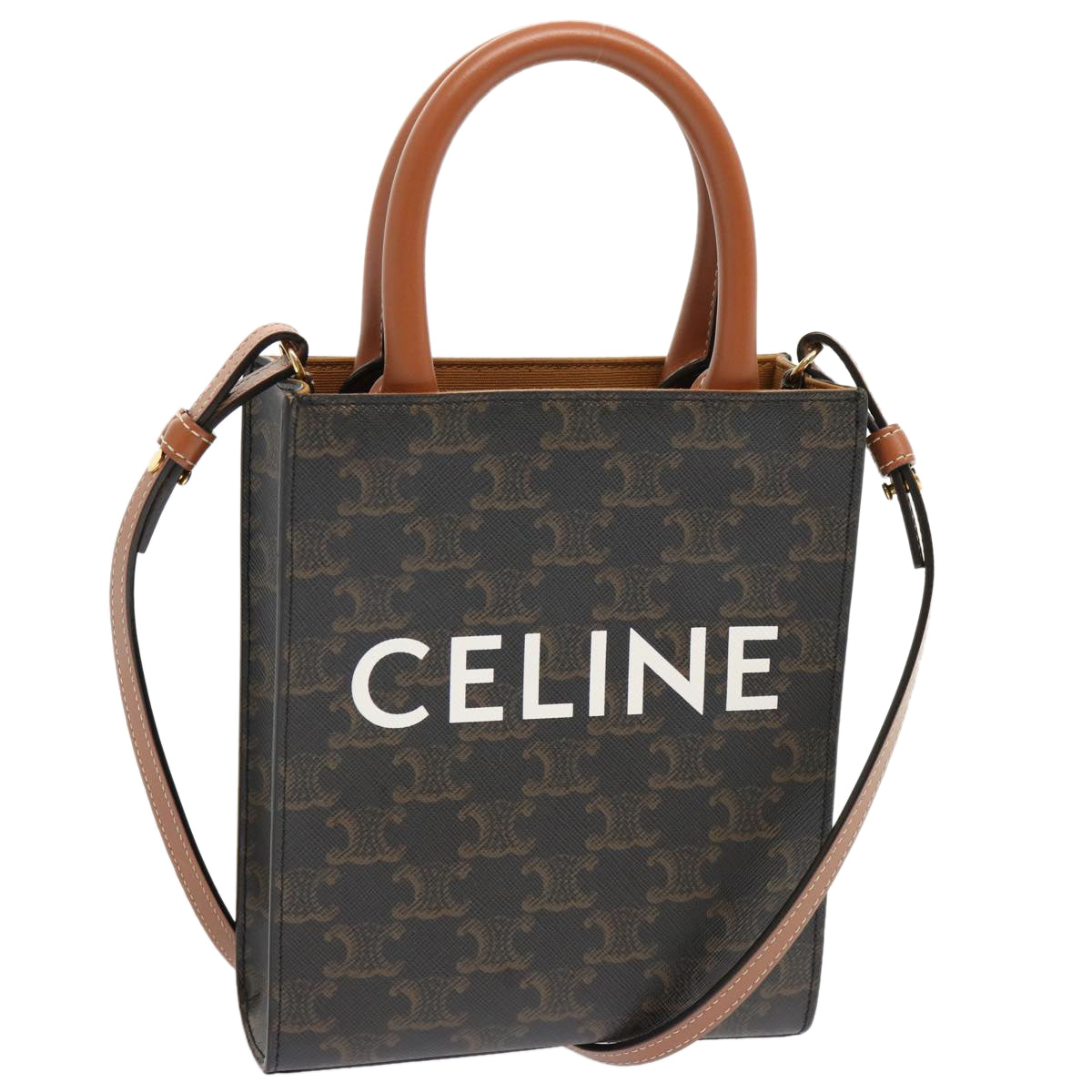 Luxury CELINE Triomphe Canvas Minibar Tical Hippo Hand Bag PVC 2way Black Auth 70260A