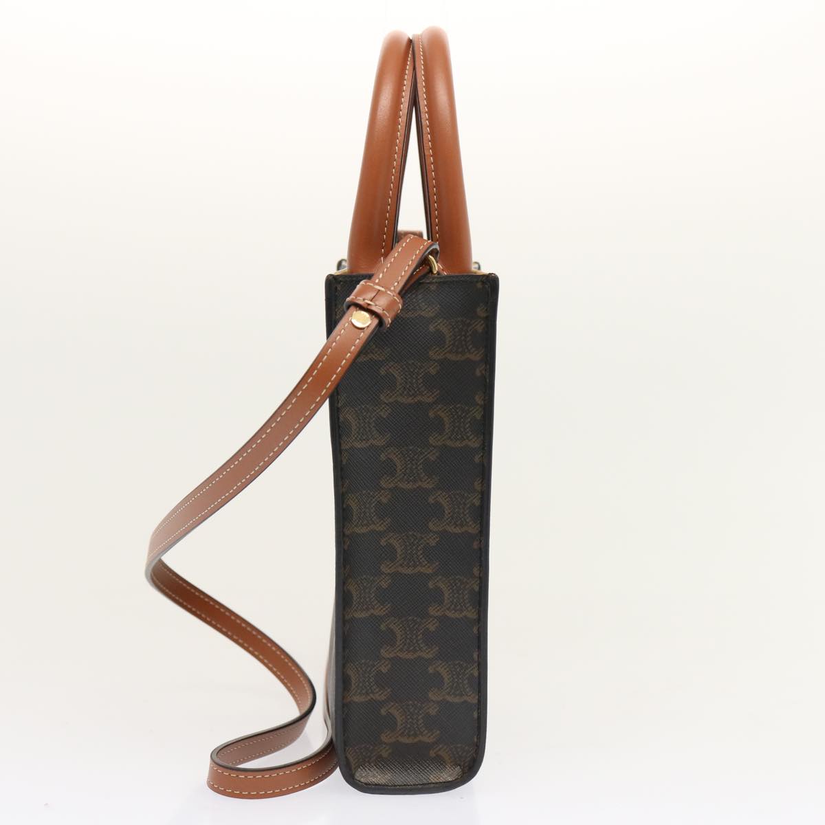 Luxury CELINE Triomphe Canvas Minibar Tical Hippo Hand Bag PVC 2way Black Auth 70260A
