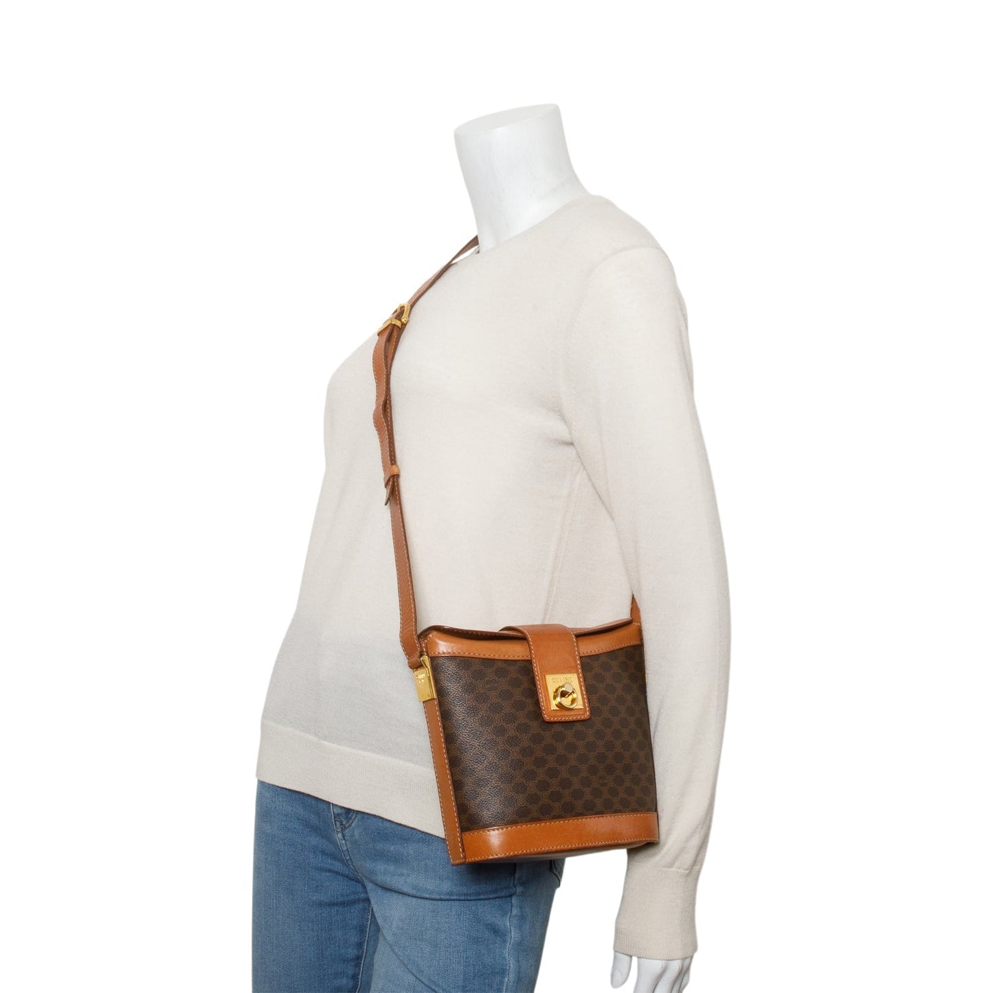 Celine Brown Triomphe Macadam Crossbody Bag