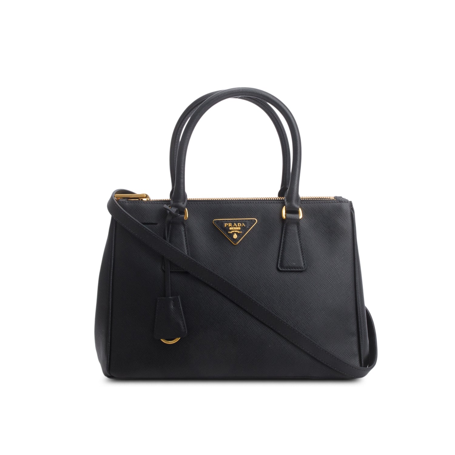 Prada Black Saffiano Leather Small Double Zip Galleria Tote