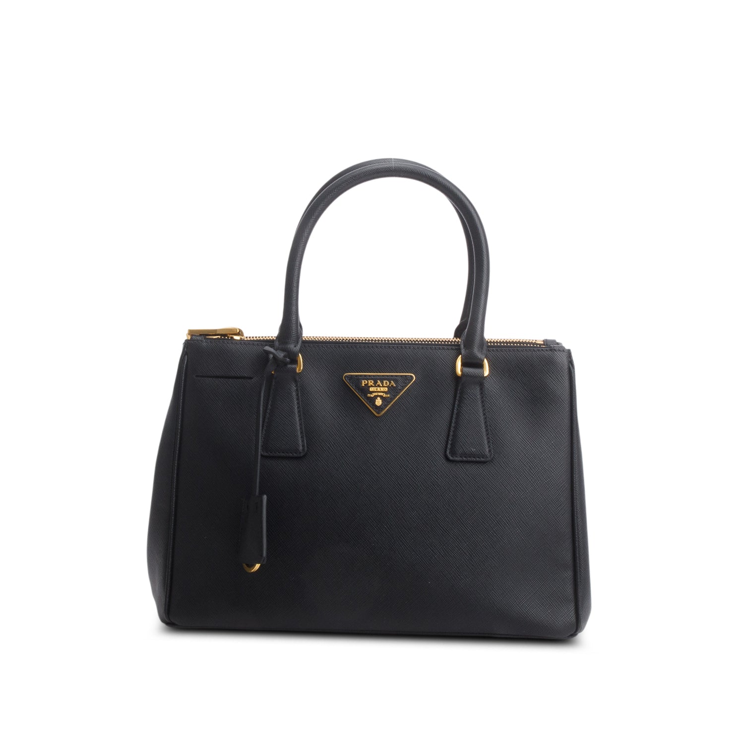 Prada Black Saffiano Leather Small Double Zip Galleria Tote