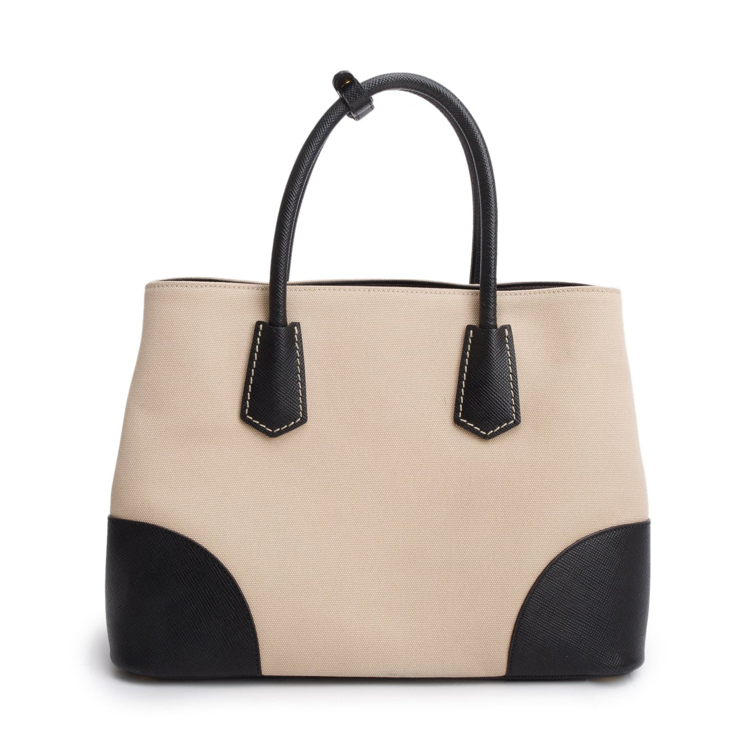 Prada Black Saffiano Lux and Beige Canapa Medium Galleria Tote
