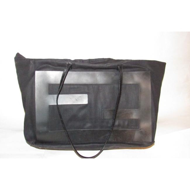 Fendi Style Purse Black W Xl Black Ff Logo Canvas And Leather Tote