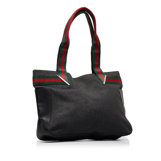 Gucci Web Black Leather Canvas Tote Style 2