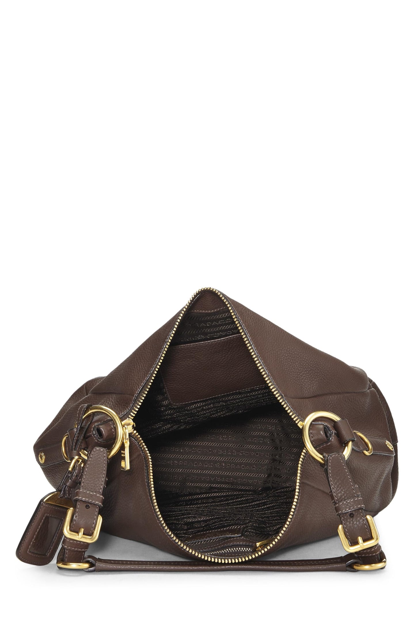 Prada, Brown Vitello Daino Hobo, Brown
