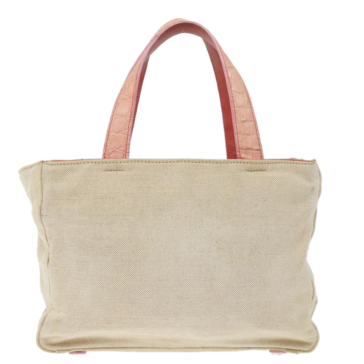 PRADA Hand Bag Canvas Beige Pink Auth 71008