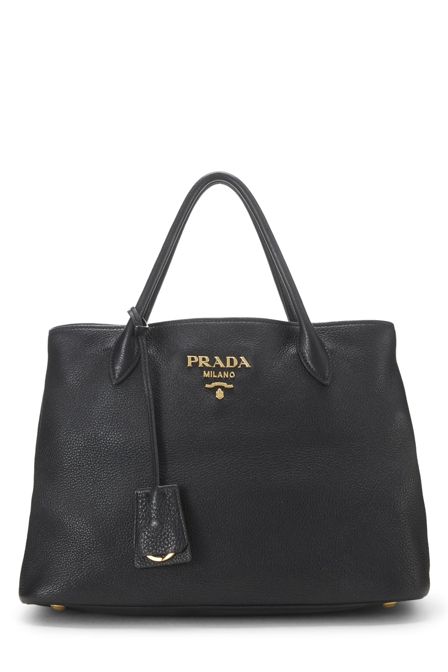 Prada, Black Vitello Daino Double Snap Tote Medium, Black