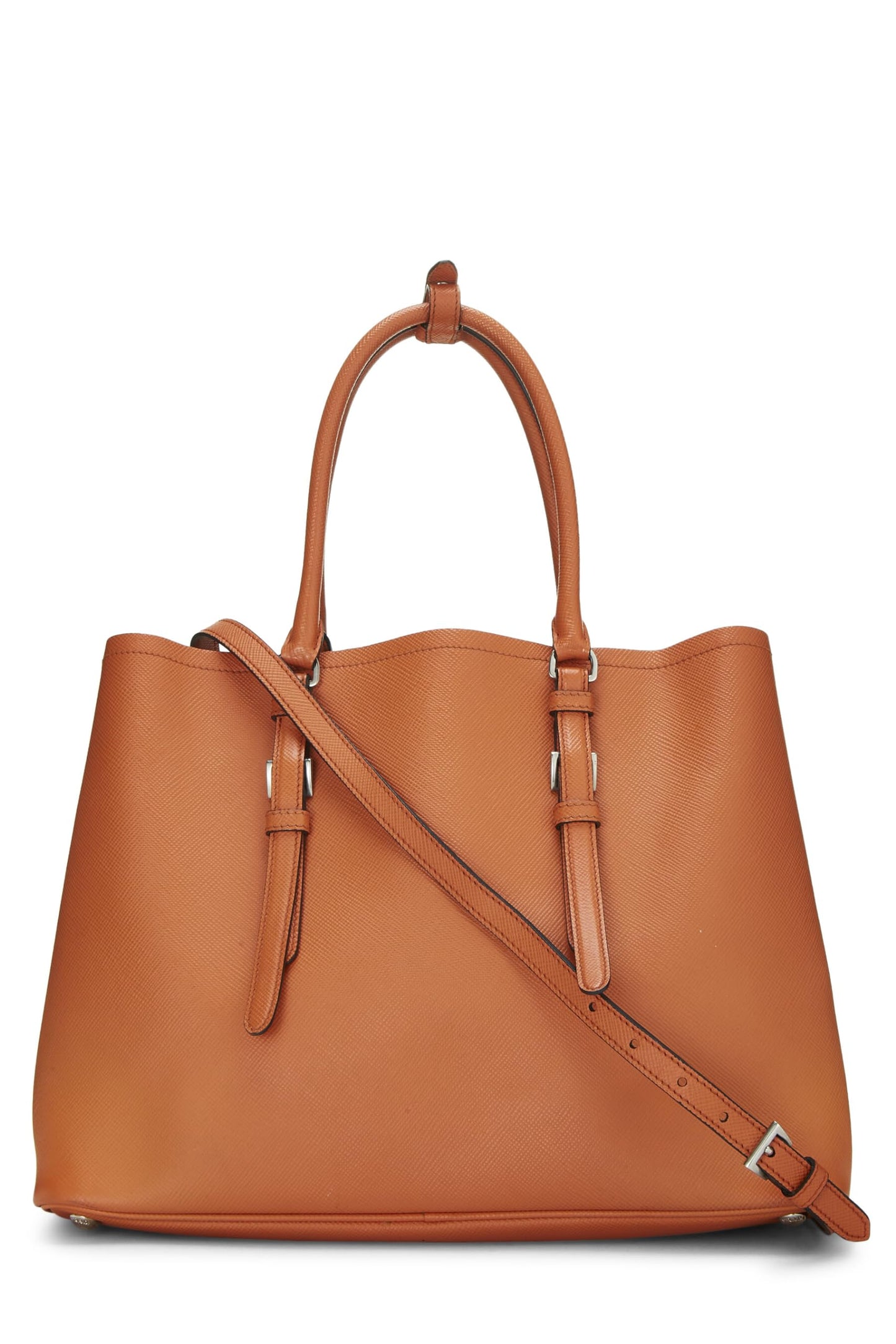 Prada, Orange Saffiano Double Cuir Tote, Orange