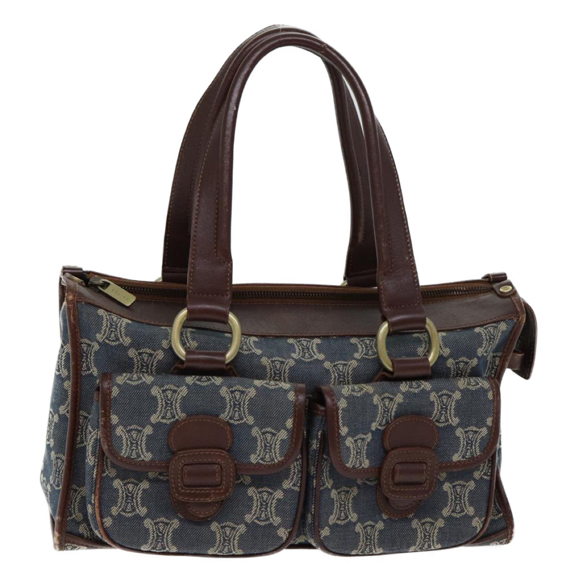 Luxury CELINE Macadam Canvas Hand Bag Blue 71539