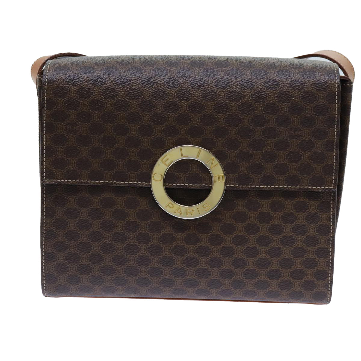 Luxury CELINE Macadam Canvas Shoulder Bag PVC Brown 71881