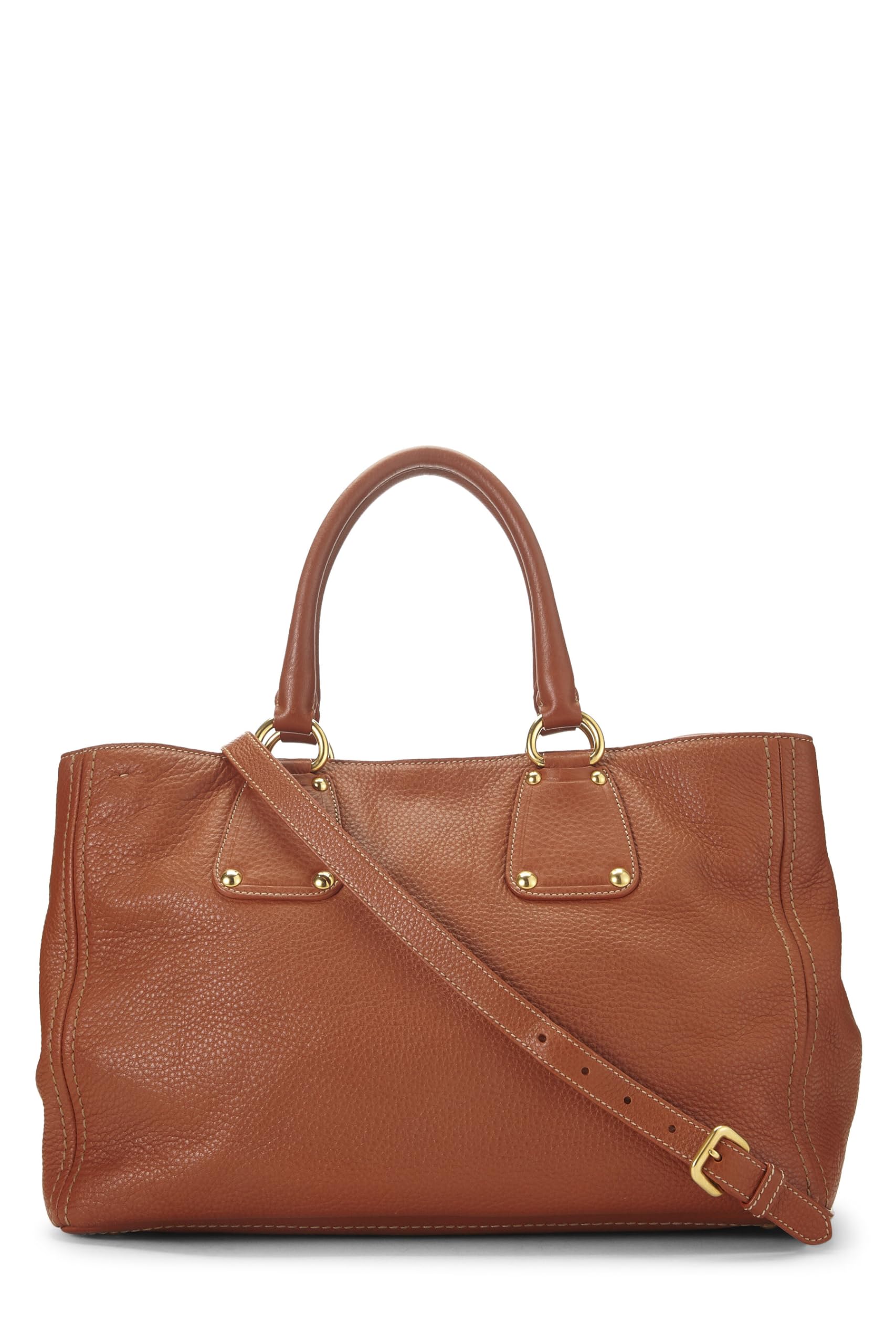 Prada, Brown Vitello Daino Convertible Open Tote Medium, Brown