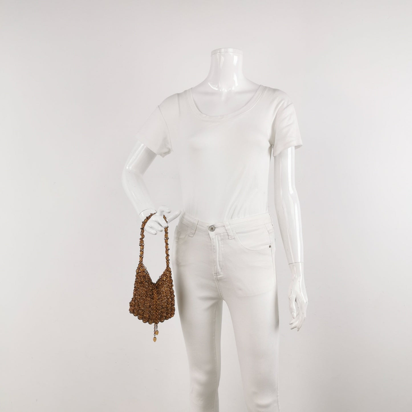 Bottega Veneta Brown Copper Beaded and Metallic Net Hobo Bag