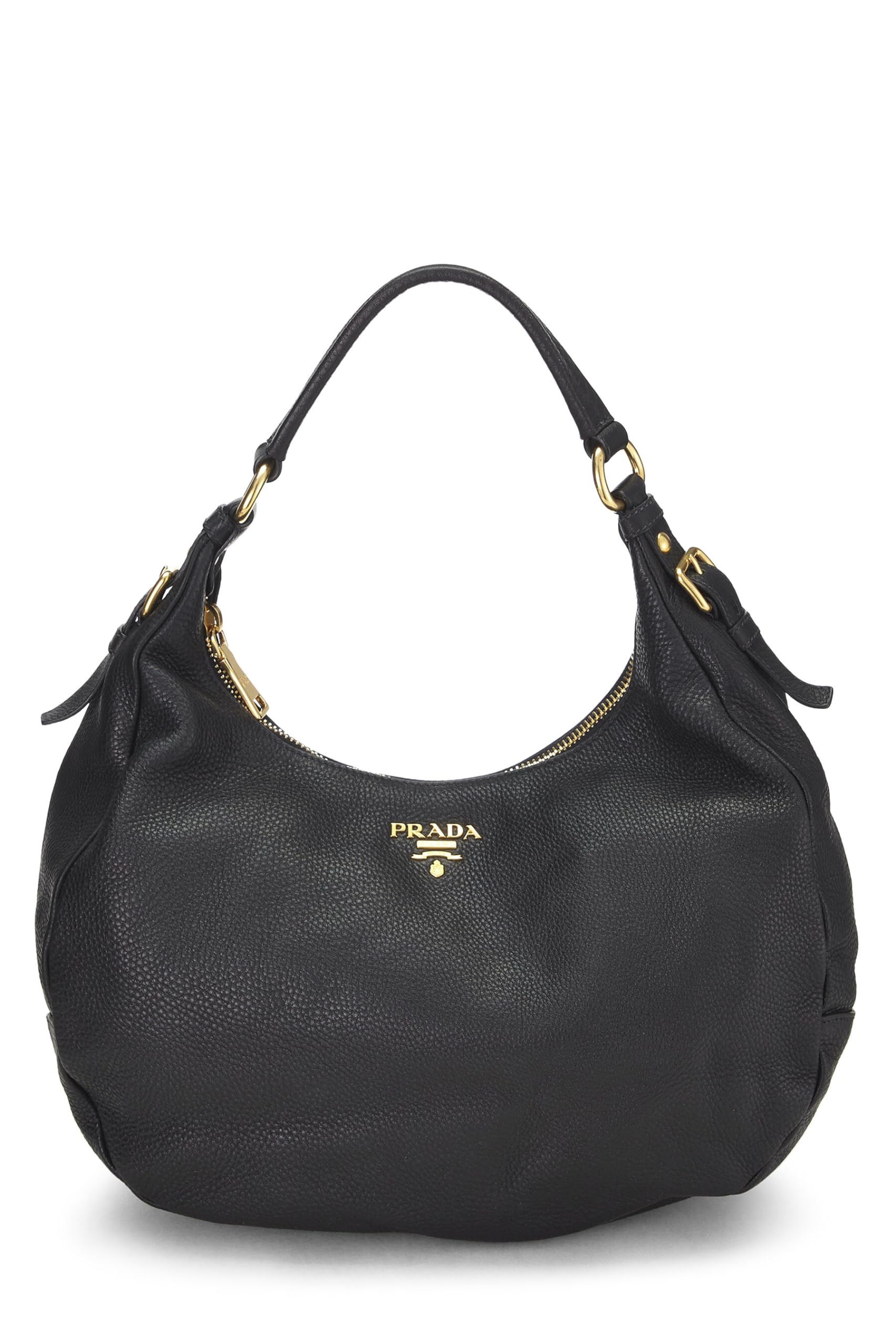 Prada, Black Vitello Daino Hobo, Black