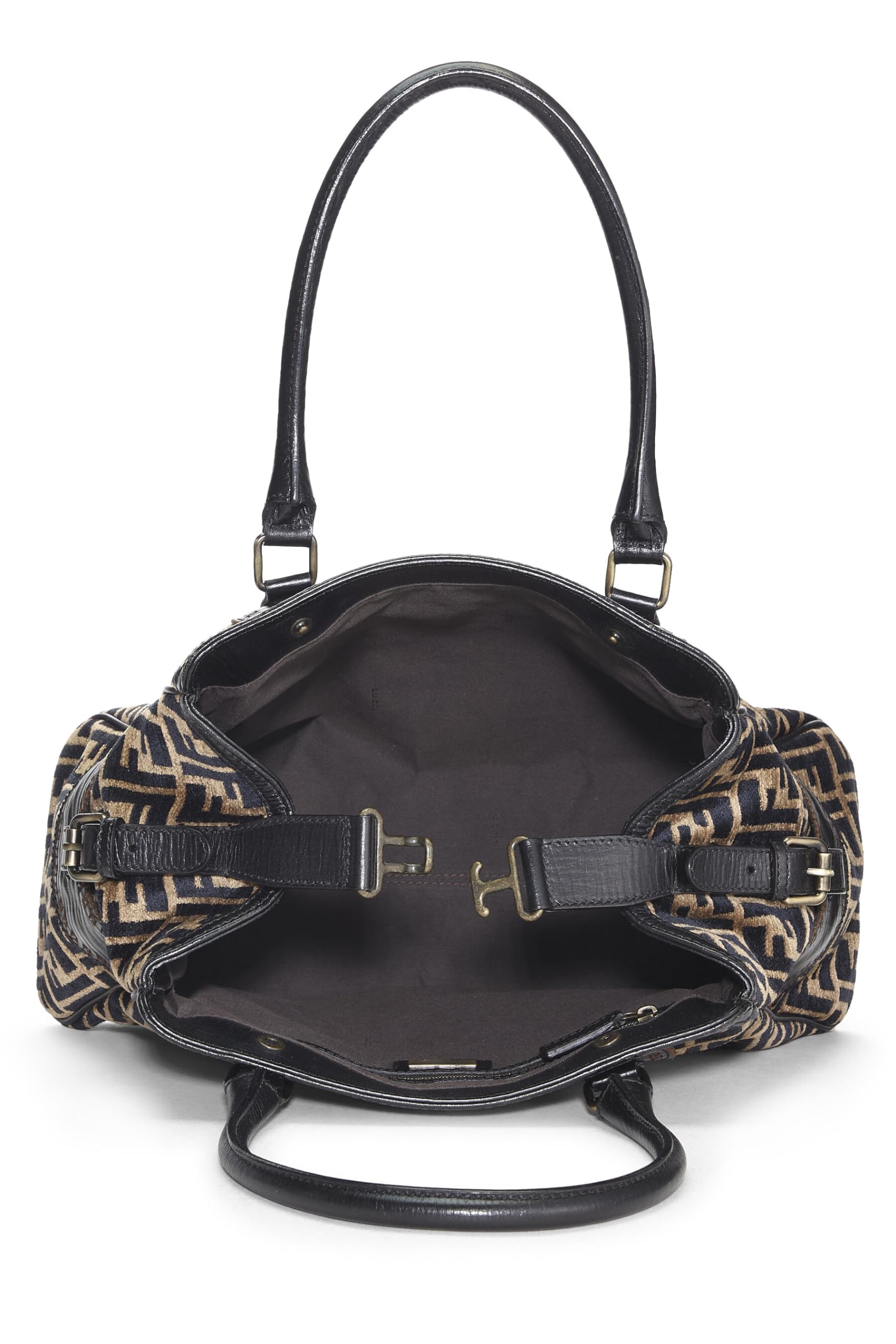 Fendi, Black & Beige Zucca Velour Bag Du Jour Medium, Brown