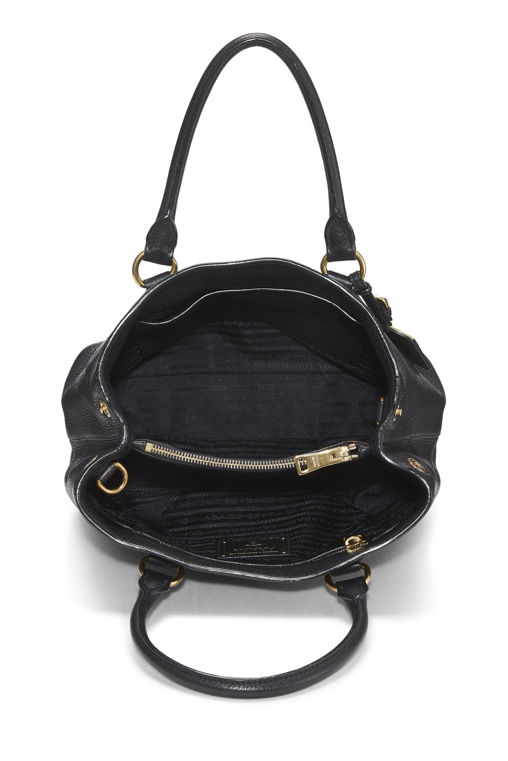 Prada, Black Vitello Daino Convertible Handbag Small, Black