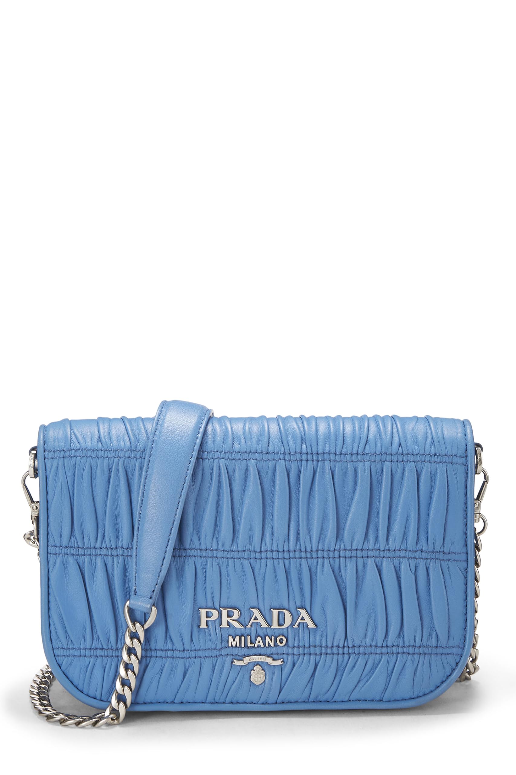 Prada, Blue Nappa Gaufre Shoulder Bag, Blue