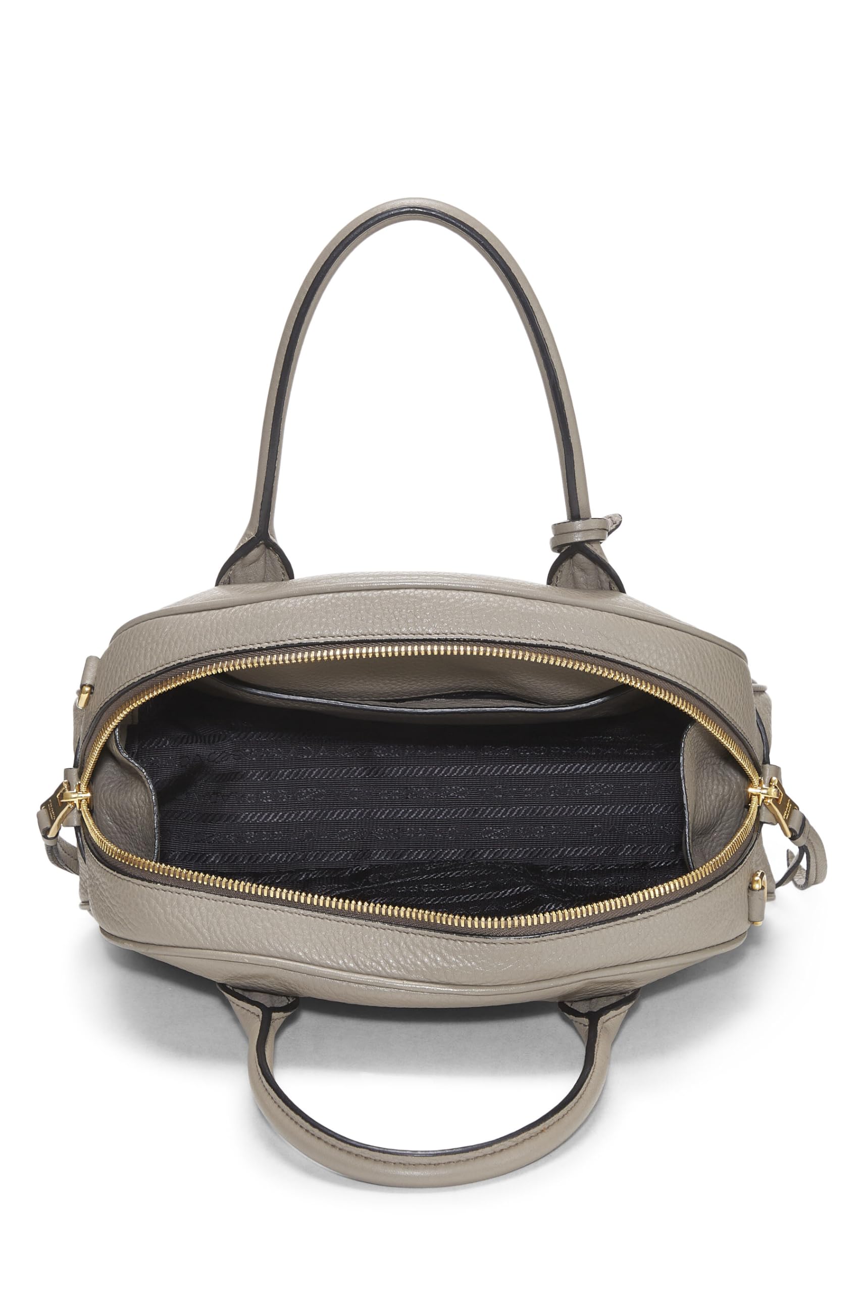 Prada, Grey Vitello Daino Convertible Bowler Small, Grey Luxury Handbag