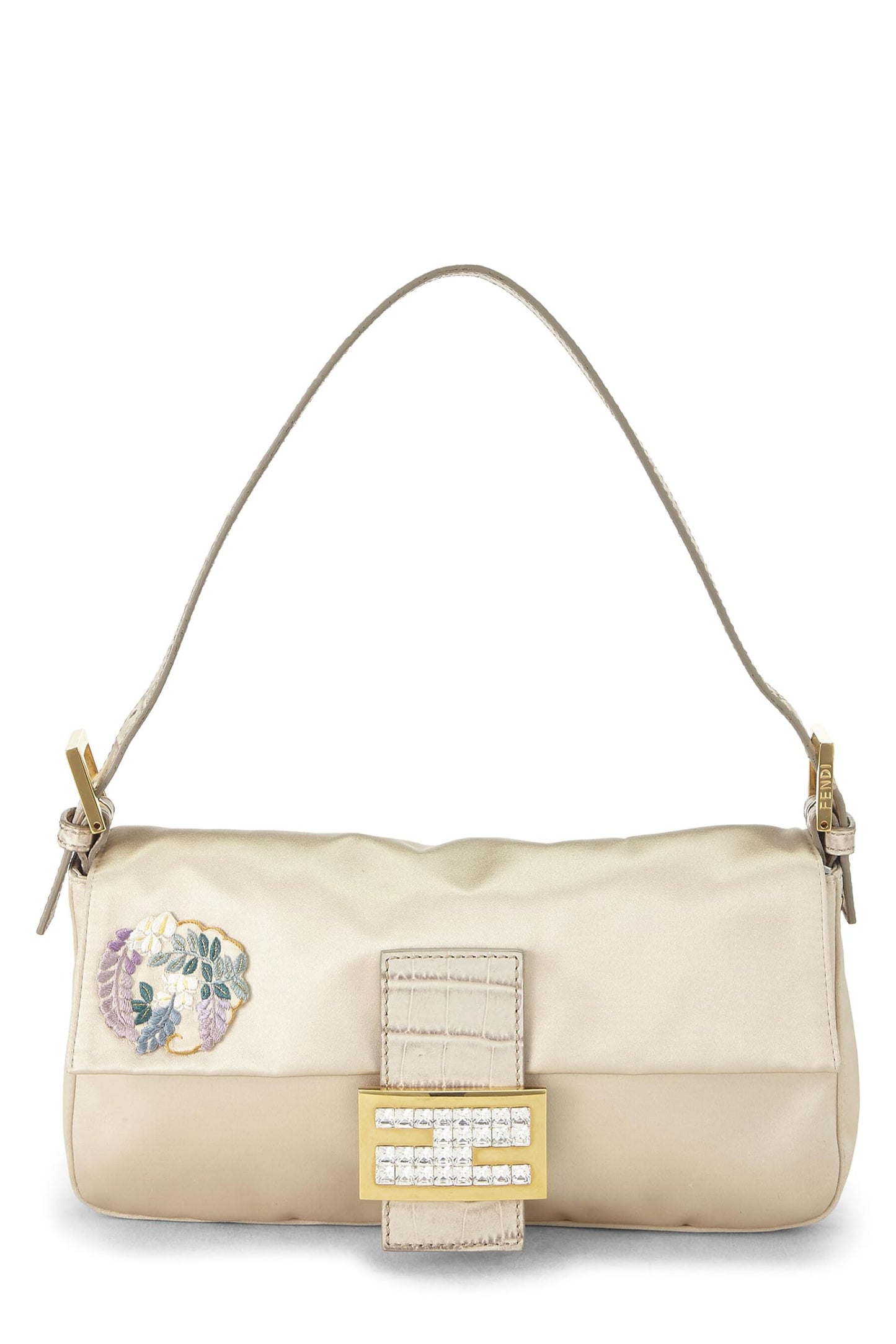 Fendi, Beige Satin Baguette, White