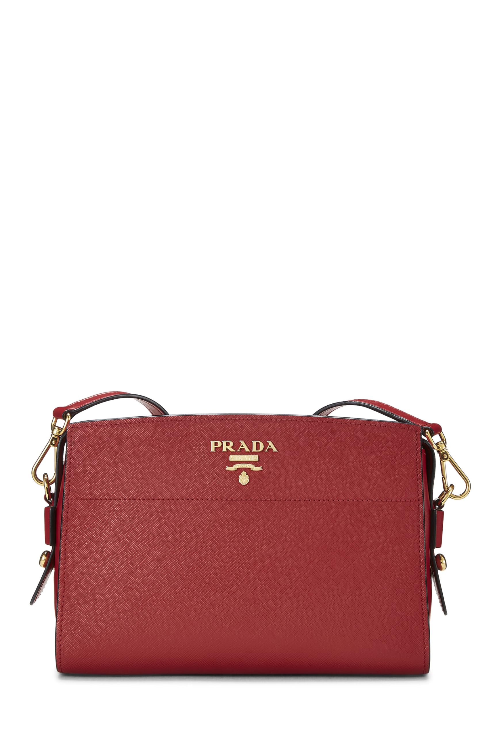 Prada, Red Saffiano Esplanade Crossbody, Red