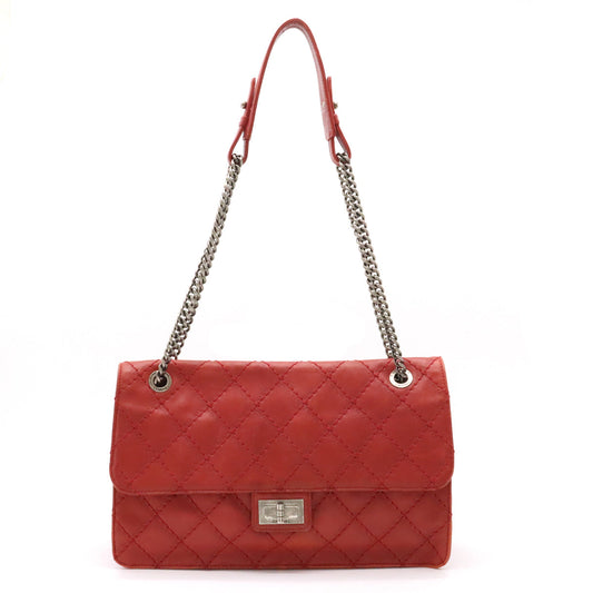 Chanel Chanel 2.55 Matrasse W Chain Bag Half-Sharp HandBag Semi-Sharp Leather Red Silver Gold Blumin