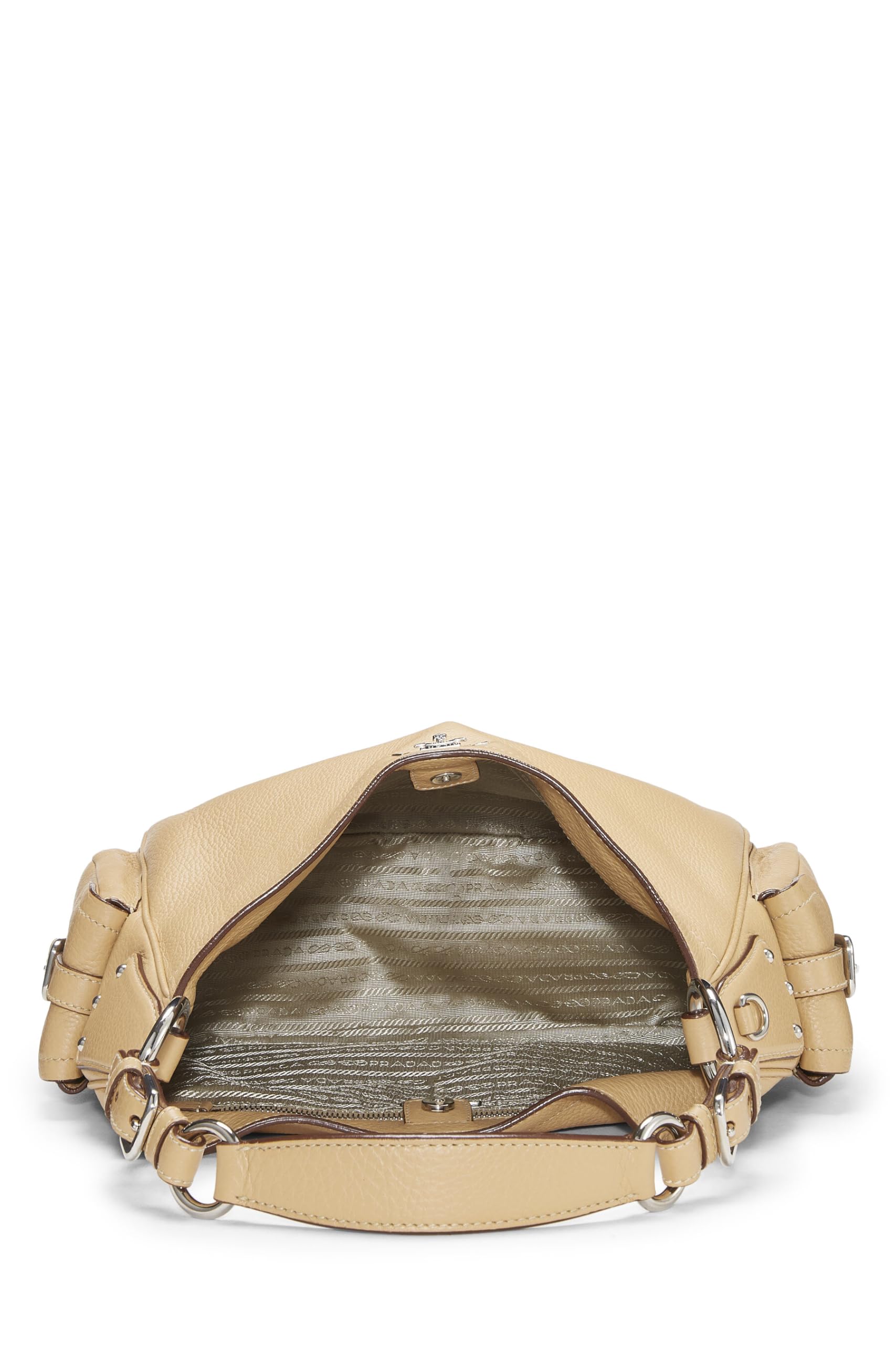 Prada, Beige Vitello Daino Side Pocket Hobo, Beige