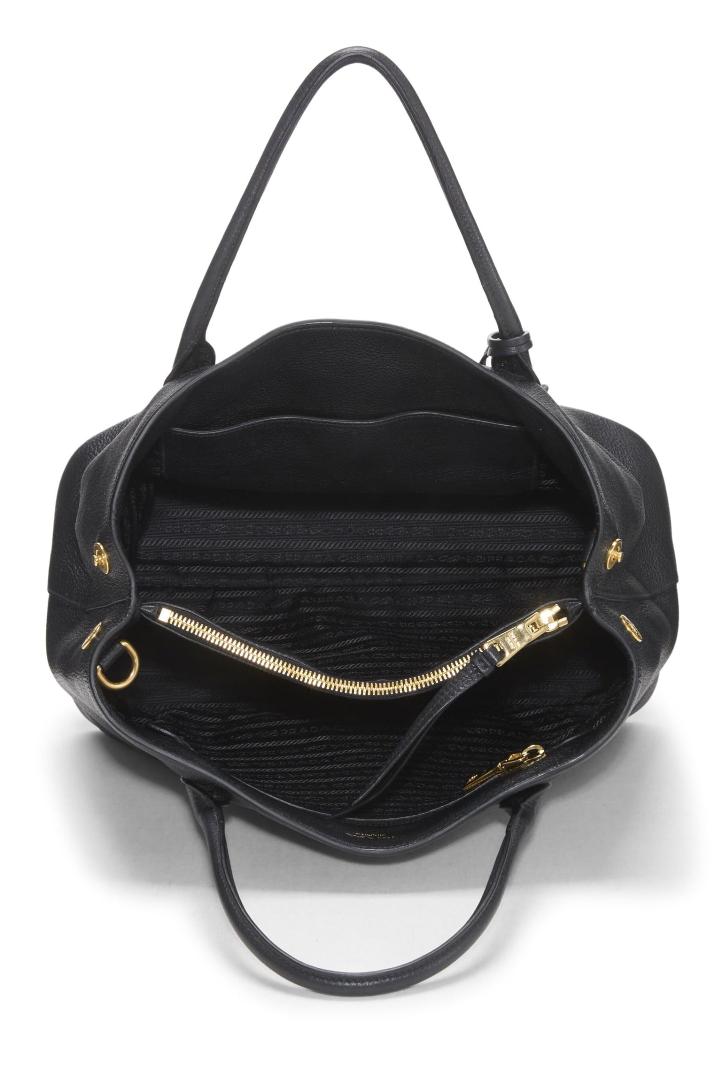 Prada, Black Vitello Daino Double Snap Tote Medium, Black
