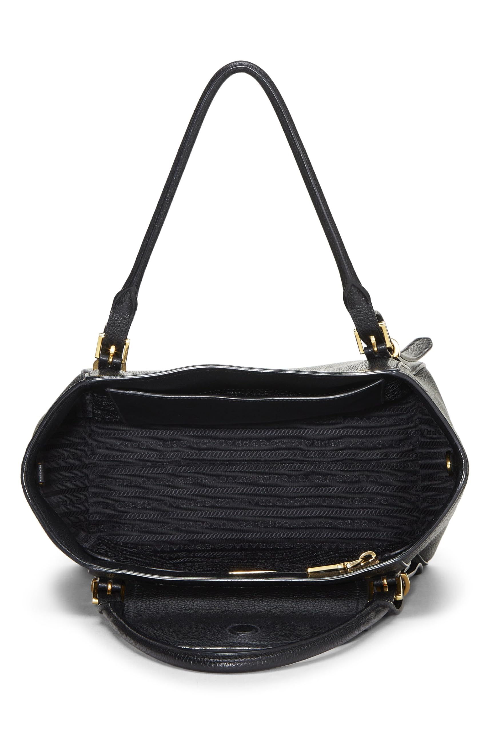 Prada, Black Vitello Daino Convertible Top Handle Tote, Black