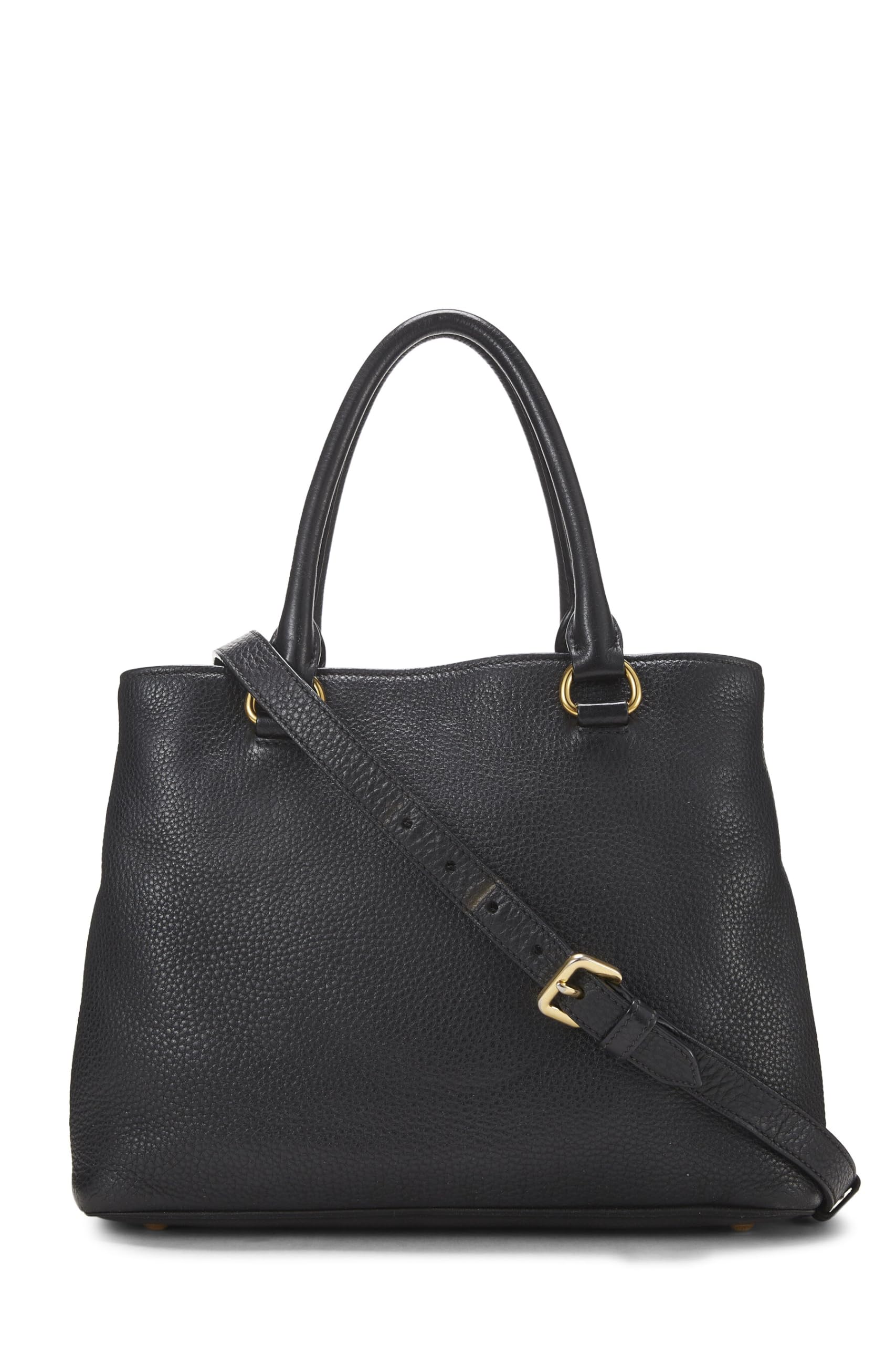 Prada, Black Vitello Daino Convertible Handbag Small, Black