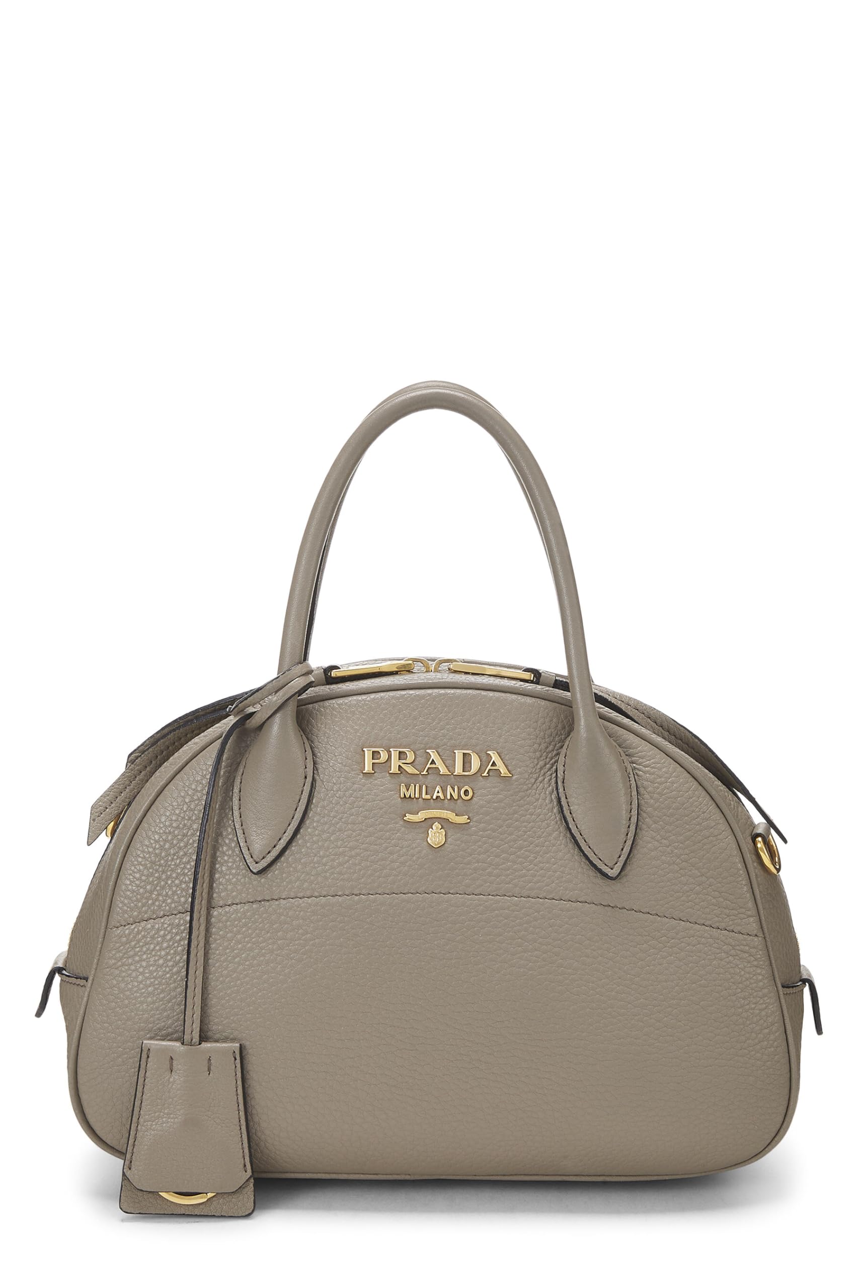 Prada, Grey Vitello Daino Convertible Bowler Small, Grey Luxury Handbag
