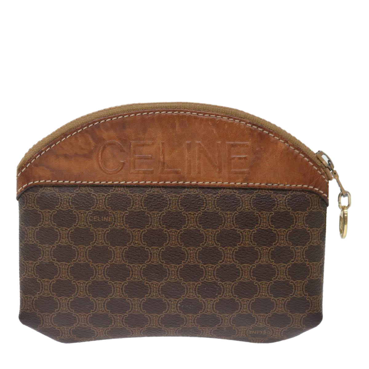 Luxury CELINE Macadam Canvas Pouch PVC Brown 72741