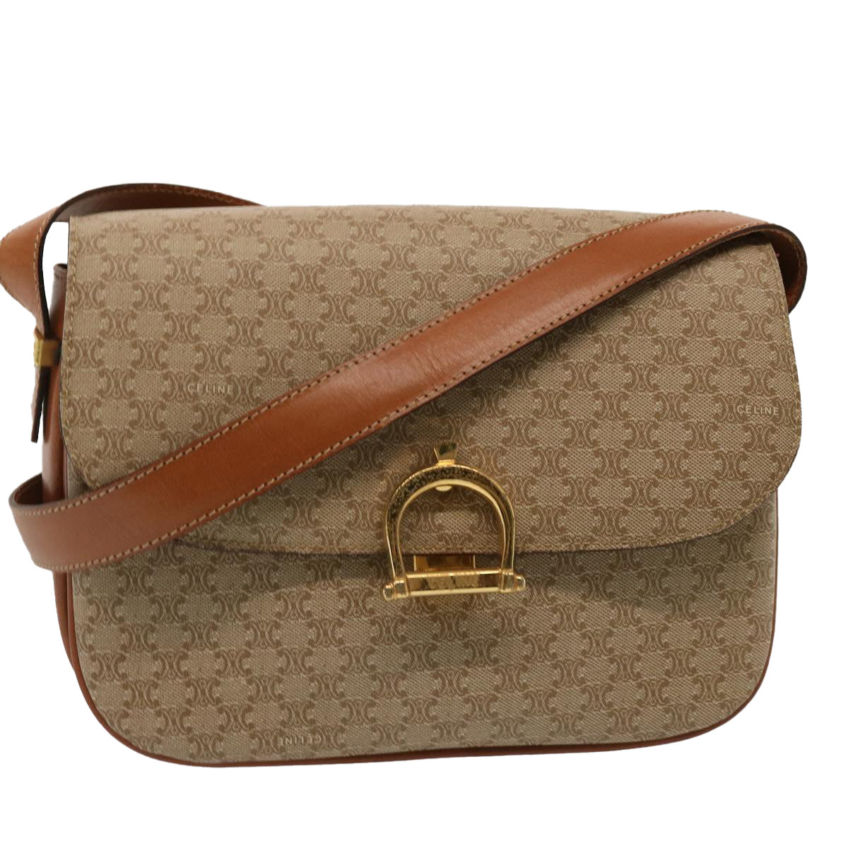 Luxury CELINE Macadam Canvas Shoulder Bag Beige 73027