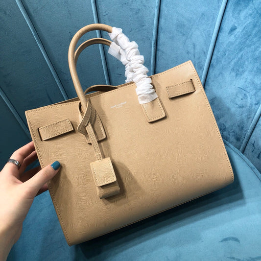 Yves Saint Laurent Sac De Jour Baby In Shiny Dark Beige Luxury Handbag