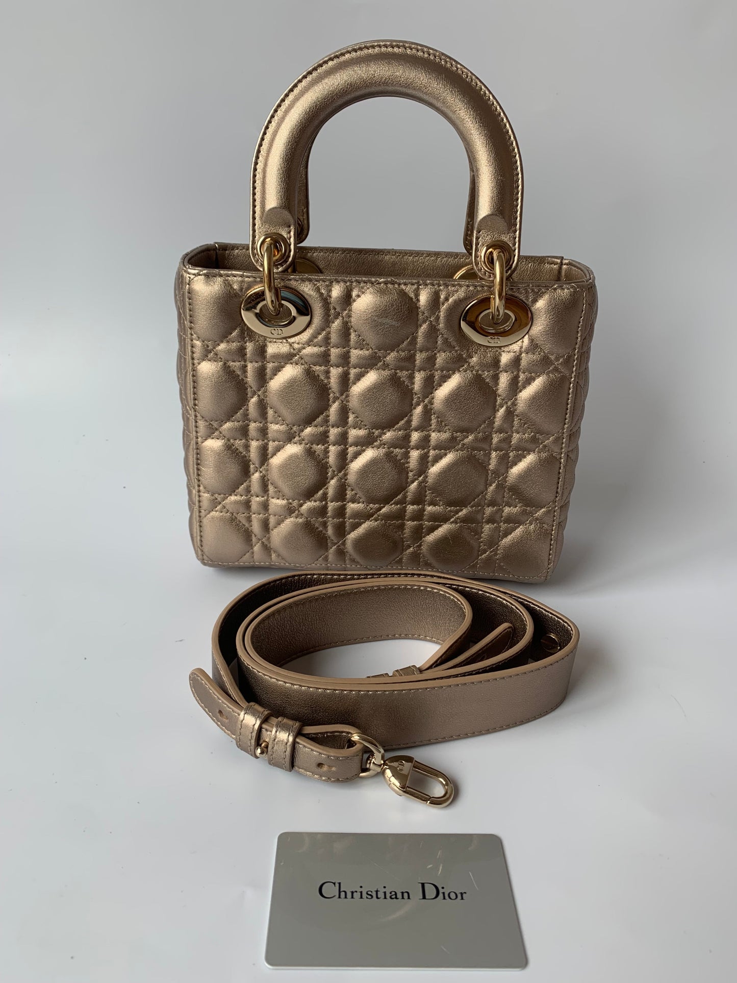 Lady Dior ABCdior Small Champagne Gold and Metallic Cannage Lambskin Handbag