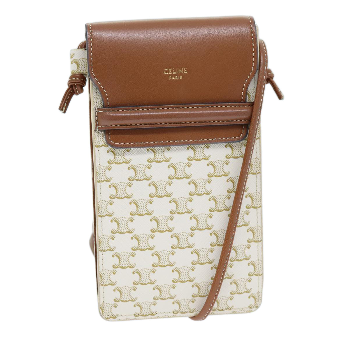 Luxury CELINE Triomphe Shoulder Pouch PVC Leather Whe 73744