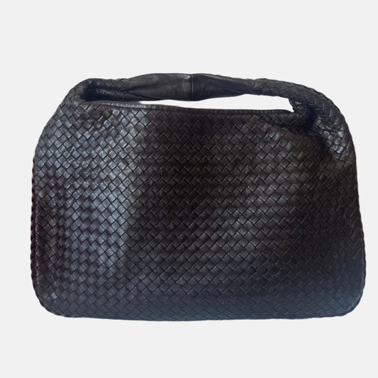 Bottega Veneta Intrecciato Hobo Bag Medium Dark Chocolate Brown Lambskin leather 45cm