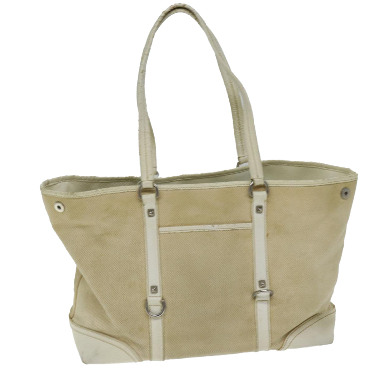 PRADA Tote Bag Canvas Beige Auth 74474